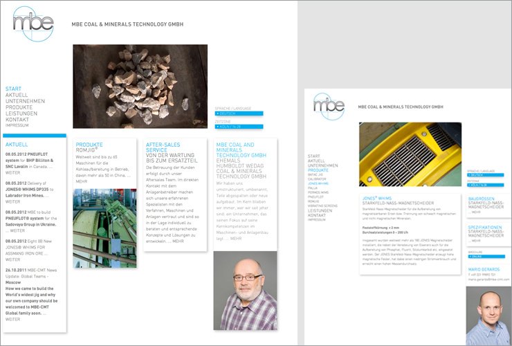 Webseite mit Schwerpunkt auf den Mitarbeitern und den Maschinen.  www.mbe-cmt.de