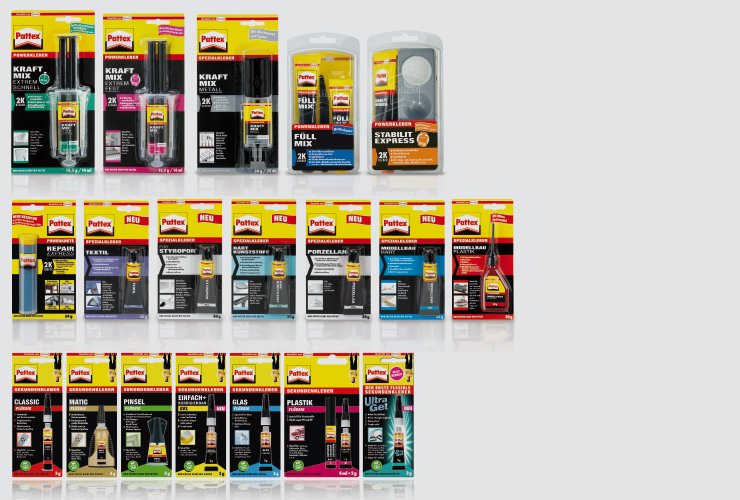 Entwicklung von eindeutigen Verpackungen für Sekundenkleber mit unterschiedlichen Einsatzbereichen