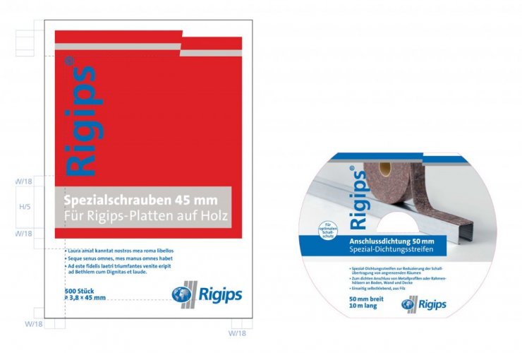 Gestaltungsraster passend zum Firmen-CI anwendbar auf verschiedenste Verpackungen